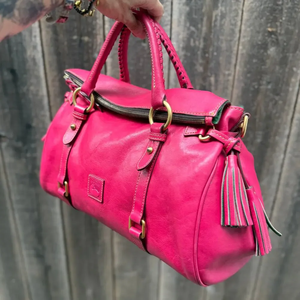 Dooney  Bourke 8L980 Large Florentine Leather Satchel Fuchsia Pink Crossbody Bag
